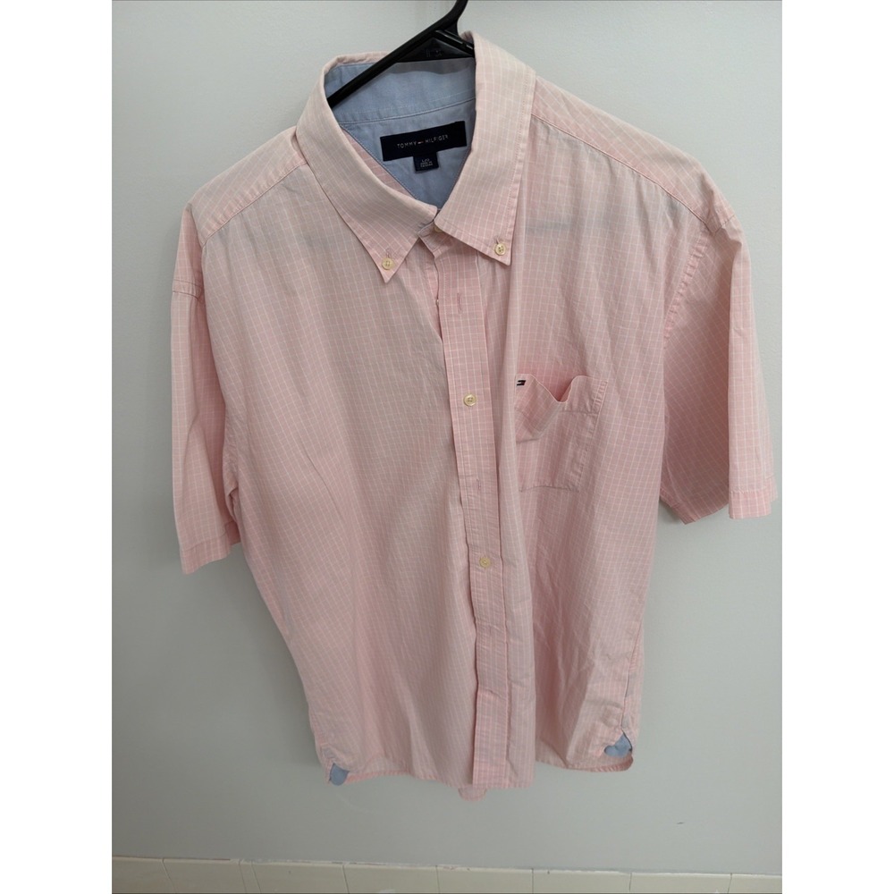 Tommy Hilfiger Men's Classic Fit Short Sleeve Button-Down Shirt Pink Size L